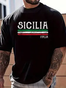 100% Cotton Sicily Sicilian Italian Flag Souvenirs T-Shirt Women's Men's Graphic Tee Crew Neck summer vacation Tops