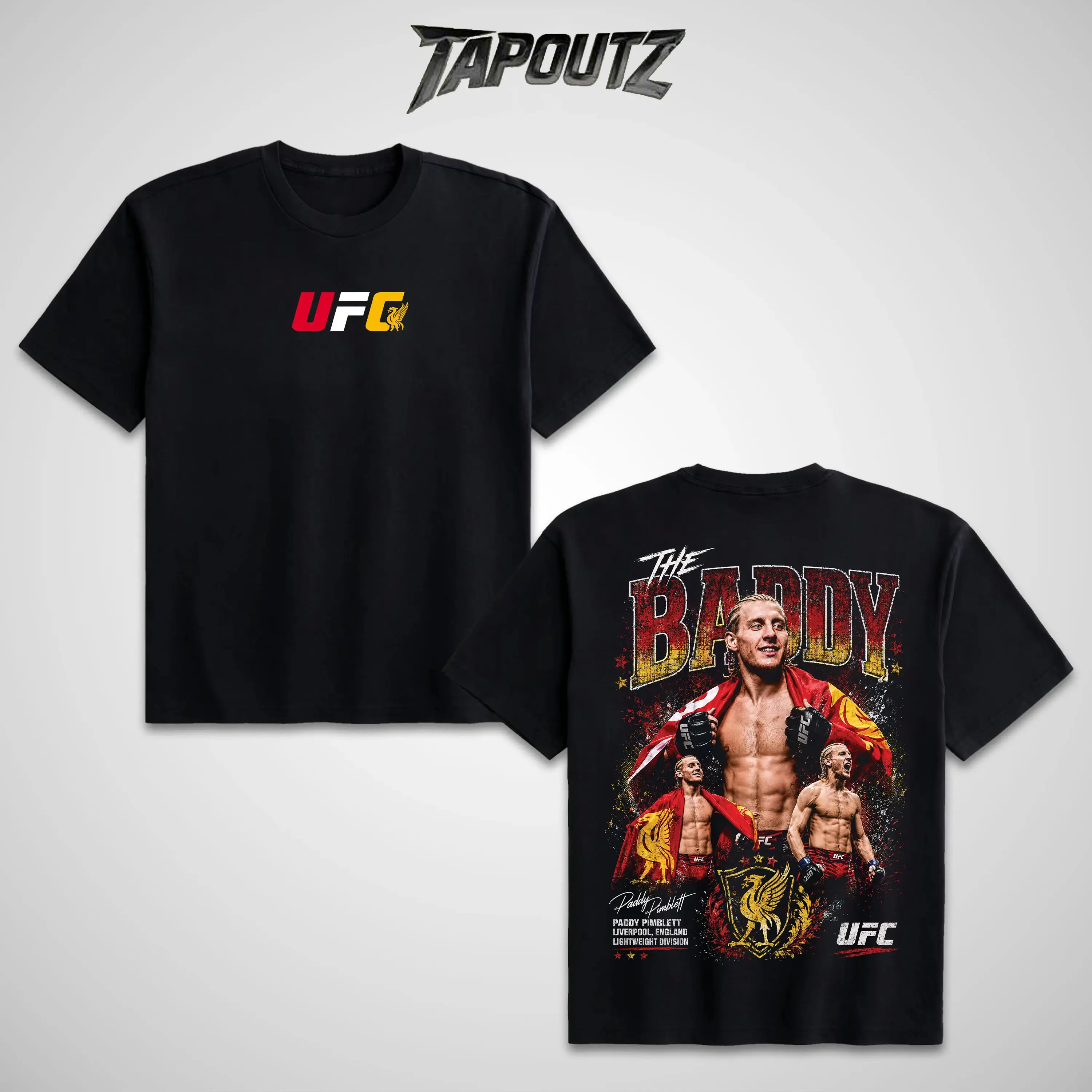 TAPOUTZ Men's UFC Paddy Pimblett The Baddy T-Shirt, The Baddy UFC Graphic Tee, UFC MMA Shirt, Gift for Fighters, Sports Apparel Cotton Tee, UFC Merch, Vintage Casual Style Gift Menswear Top