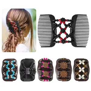 1pc [Double Clips Magic Hair Comb] Handmade Beaded Decor Stretch Comb Magic Beading Hair Comb Double Clips Hair Styling Accessories For Women