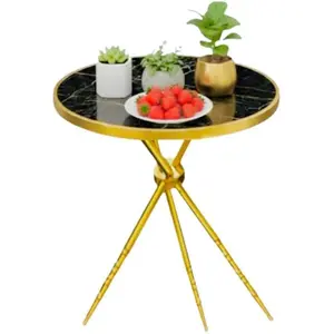 Elena Akmal Round Coffee Table - Modern Faux Marble Top, Gold Stainless Steel Frame, Assembled, Stylish & Lightweight for Living Room & Bedroom,Entryway,Foyer,along the couch,use as grazing table,small space ,small corner table,multipurpose,lightweight