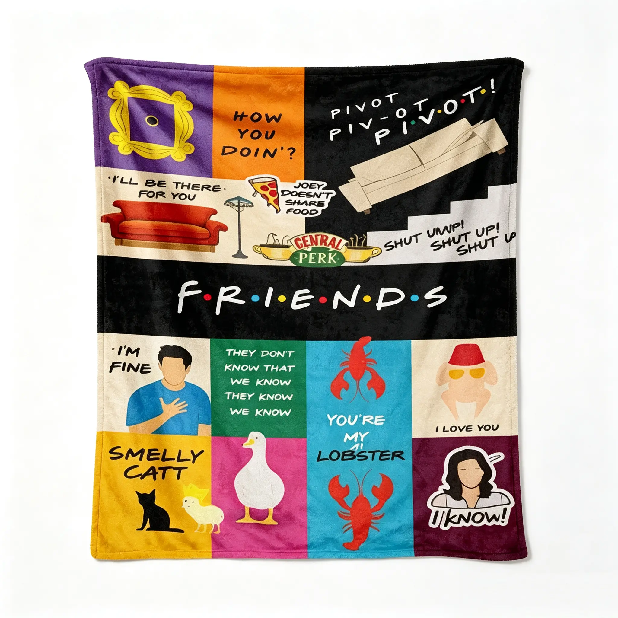 Friends TV Show Flannel Blanket Super Soft, Lightweight, Cozy - for Bedroom, Living Room - 4 Sizes Available - Family-Friendly Leisure Blanket for Yoga & Pilates t suitable for travel and gifts