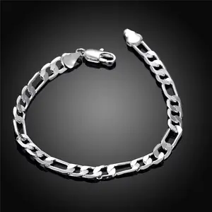 Figaro Bracelet 6.5MM in 8 `` Inches Daily use no tarnish in Fine Silver plated