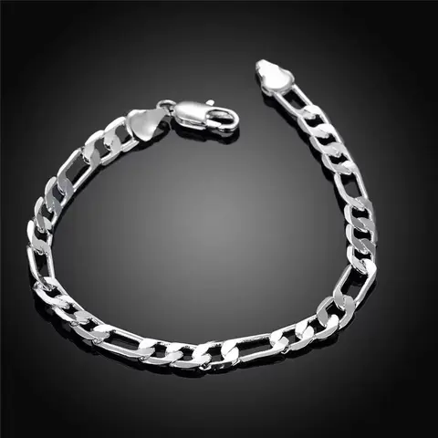 Unisex Silver-Plated Figaro Link Bracelet - 6.5MM, 8in, Tarnish-Proof Jewelry, UK Style Ensemble, Durable, Daily Wear for Adults' Casual & Formal Occasions (Care-Focused High-Quality Design)