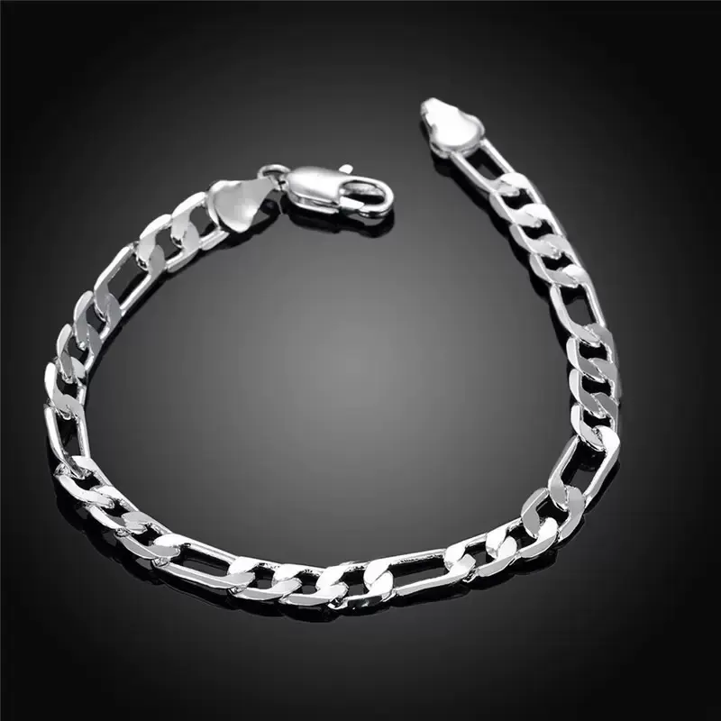 Figaro Bracelet 6.5MM in 8 `` Inches Daily use no tarnish in Fine Silver plated