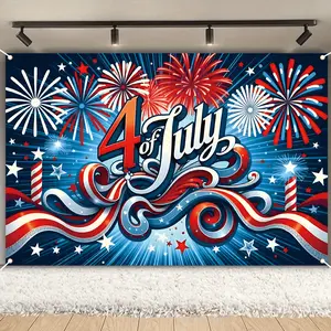 Lightweight Polyester American Independence Day Decorative Flag Wall Hanging - Bright Red and White Festive Backdrop Cloth Tapestry for Home & Party Supplies