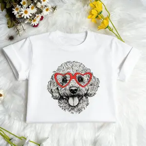 (S-5XL) Unisex White "Dogs With Glasses" Casual T-shirt, Comfortable Fittable & Fashion Top For Pet Lovers, Women's Graphic Tees, Perfect for Everyday Wear