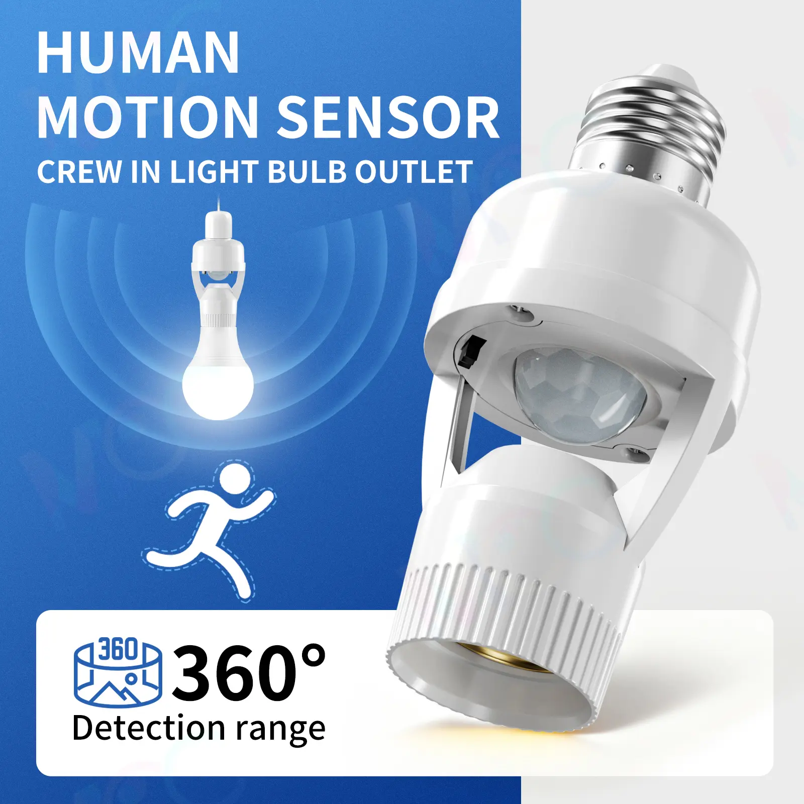 1/2 Pack Motion Sensor Light Socket, E26/E27 Bulb Base Adapter, 360° Detection, 16ft Sensing Distance, Auto On Off, Easy Install for Garage Basement