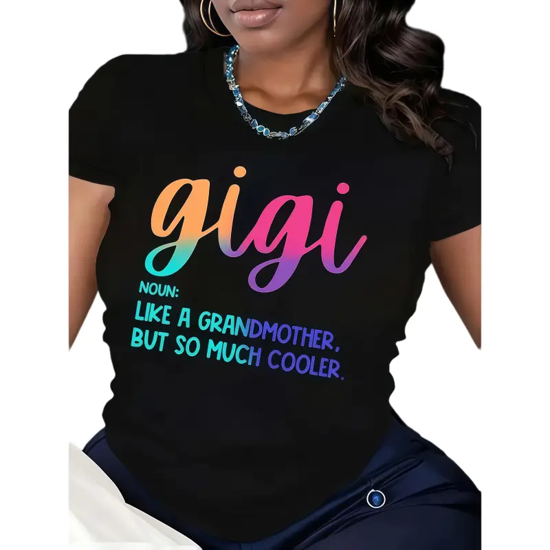 Women's Gigi Christmas Graphic T-Shirt, Casual Short-Sleeve Holiday Print Top in Soft 100% Cotton, Shortsleeve