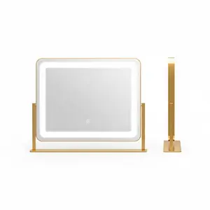Gaomon-LED Bathroom Mirror, Black Aluminum Alloy Frame Lighted Vanity Mirror, Dimmable 3 Color Lighting, 50*40 cm 360° Rotatable & Smart Touch Control, Wall Mount Makeup Mirror for Bathroom & Dressing Room