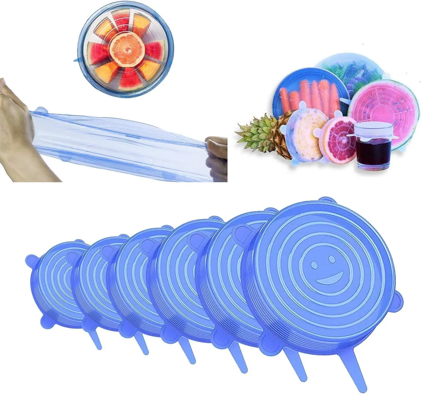 Silicone Bowl Covers 6 Pack– Reusable Stretch Lids for Bowls, Containers & Pots, Airtight Food Covers, BPA-Free, Microwave, Freezer & Dishwasher Safe.