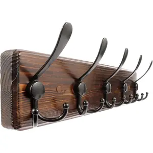 Coat Rack Wall Mount 16.8'' Rustic Hat Rack with 5 Triple Hooks Coat Hooks Wall Mount Farmhouse Wall Hooks for Hanging Coat, Bags, Towels