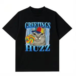 Funny Cat Graphic Tee Women Greetings Huzz Meme Shirt Unhinged Propeller Hat Internet Gift