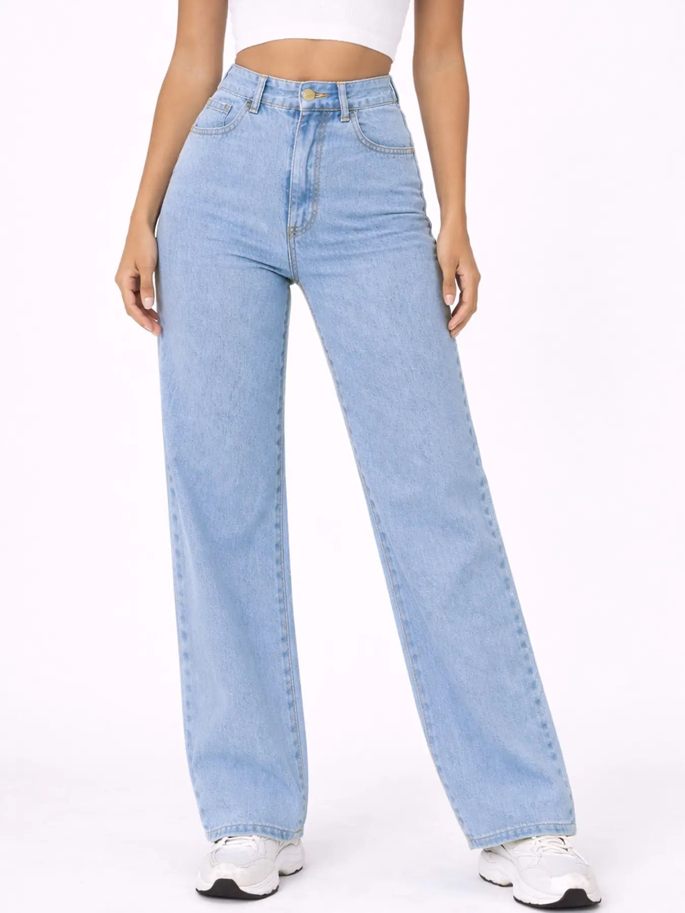 Women’s High Rise Wide Leg Stretch Jeans – Loose Fit Light Wash Denim Pants Casual Everyday Street Style