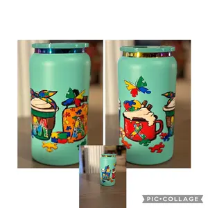 Autism Awareness Mama 16oz Tumbler  Puzzle Piece Coffee Cup Design | Custom UV DTF Wrap | Gift for MOMs