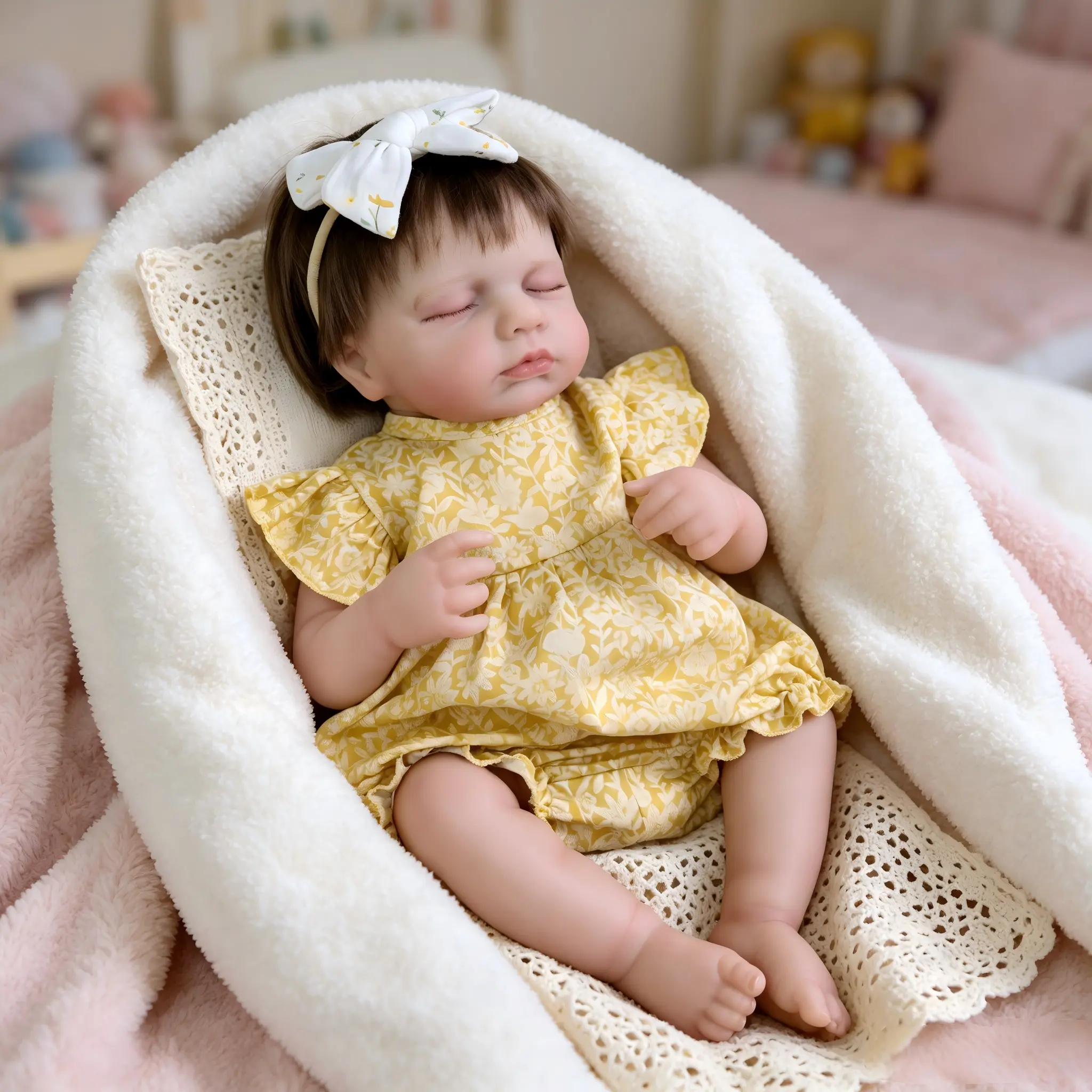 20-Inch Real Look Reborn Baby Girl Doll with Full Vinyl Washable Body Asleep Babydolls Realistic Reborn Girl with Rooted Hair, Bottle,Doll Clothes and Accessories Sets Birthday Gift for Kids Ages 3+