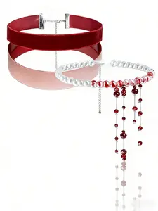 2-Piece Sexy Gothic Choker Necklace Set, Swan Flocking and Pearl Crystal, Perfect for Parties, Halloween, Valentine's Day, Daily Wear