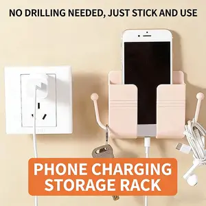 Wall-Mounted Storage Box Without Drilling, Multifunctional Remote Control Phone Organizer, Maclaron Color Adhesive Shelf