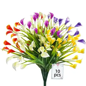10 Bundles Calla Lily  Artificial Flowers for Outdoors, Fake Plants UV Resistant Faux Plastic Fake Flowers for Indoor Home Porch Yards Spring Summer Cemetery Decor