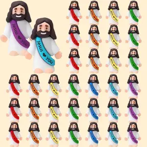Mini Jesus Figures 25/50/75 PCS Original Design Easter Egg Stuffers Cute Religious Cross Print Wooden Cross Decorative Ornaments