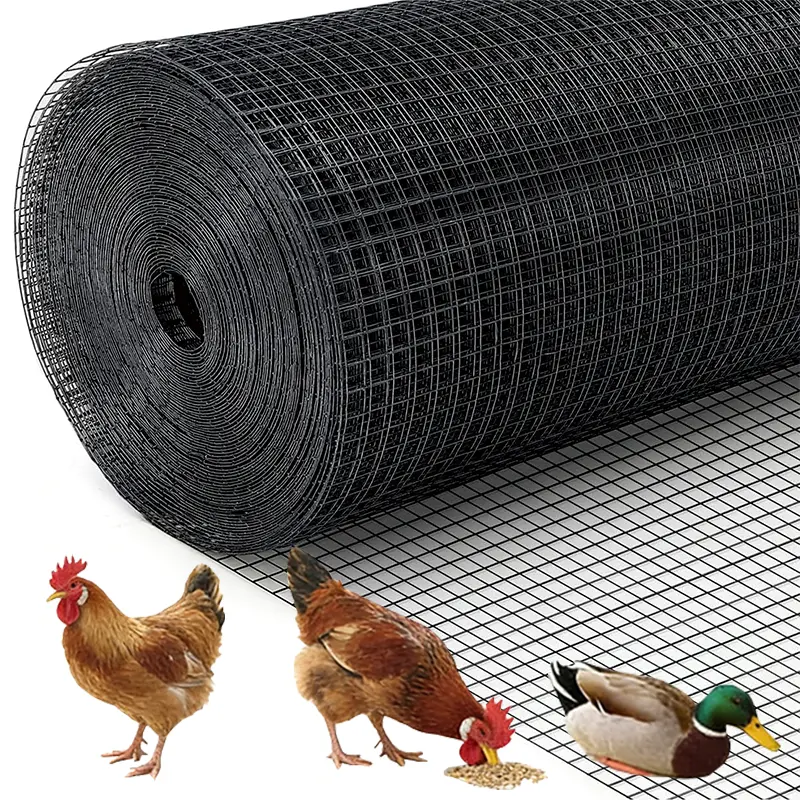 48in x 100ft Black Hardware Cloth 1/2 inch 19Ga PVC Coated Wire Mesh Vinyl Coated Fence, Welded Metal Chicken Wire Fencing Roll, Garden Plant Fencing, for Chicken Coop and Home Improvement