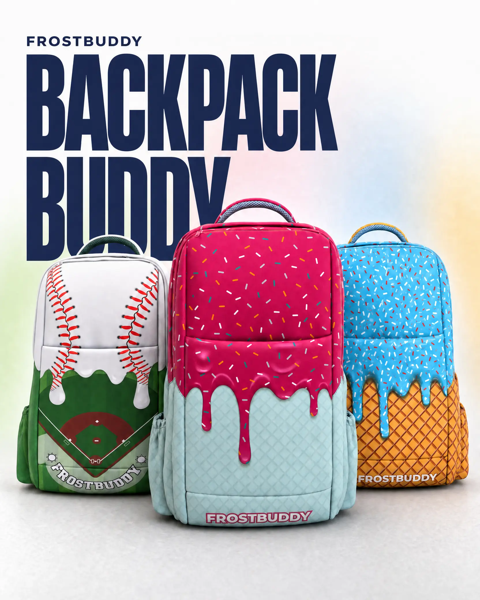Frost Buddy Backpack Buddy – School Backpack with Multiple compartments, Laptop sleeve & Water Bottle Pocket, Sports Print, Drip Print