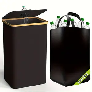 26 Gallon Recycling Bin with Removable Liner & Lid - Kitchen Waste Can for Plastic Bottles (Reusable Bag)100L