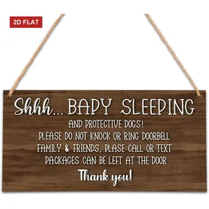 Please Do Not Knock Or Ring Doorbell Wooden Plaque Sign, No Soliciting Warning Reminder Sign, Baby Sleeping Sign For Front Door  3.93x7.87 inch