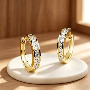 Gold Baguette CZ Huggie Hoop Earrings| Sparkling Channel Set| Perfect Party & Bridal Jewelry