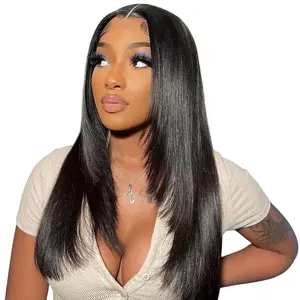 Tuneful Double Drawn Straight Ready Go Layered Human Hair Wigs 6X5 Wear Go Glueless Wigs For Black Women Pre Plucked Pre Cut Burgundy Hair Wig 4 Colors