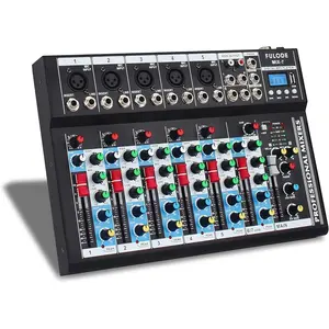 7-Channel audio mixer, Bluetooth Portable Sound board w/USB DJ Mixer MP3 Jack 48V Power for Computer Recording, Sound Mixing Console For Studio Recording