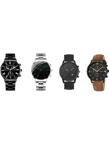 Men's Quartz Watch Set (4pcs), Alloy & PU Leather Strap, Suitable for Casual Business Settings, Fashionable Design