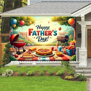 1PC,2D Flat Father's Day Outdoor BBQ Theme Backdrop, Festival Party Decoration Banner, Family Gathering Photo Background Curtain, Birthday Event Scene Layout Prop, Courtyard Celebration Background Wa
