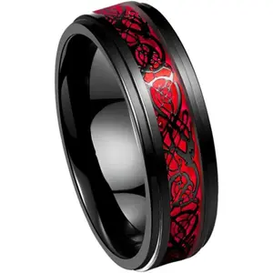 8mm Tungsten Carbide Dragon Ring Black Rose Gold Celtic Ring for Men Women Polished Beveled Edge Comfort