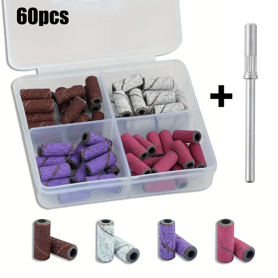 60 Pcs/Set 3mm Nail File Sanding Bands, Nail Drill Bits, Small Sanding Bands With Small Mandrel Bit, Sander Bit For Acrylic Nails Gel Manicures And Pedicure, Nail Supplies, Nail Tools, DIY Manicure