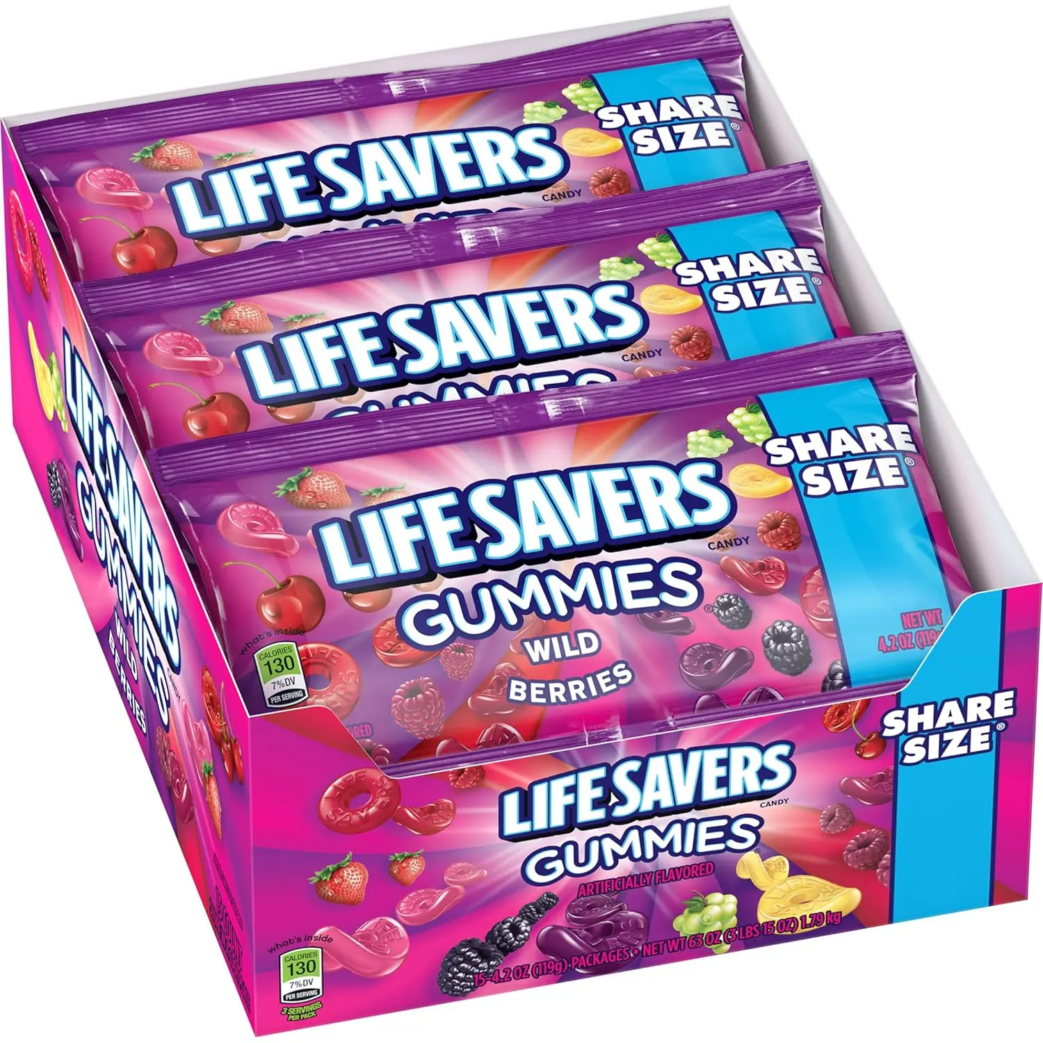 LifeSavers Gummies Share Size - Wild Berries - 15 ct. - Sweet and Chewy Gummy Candy with Berry Flavors - 15 Count Box Snack Bonbon