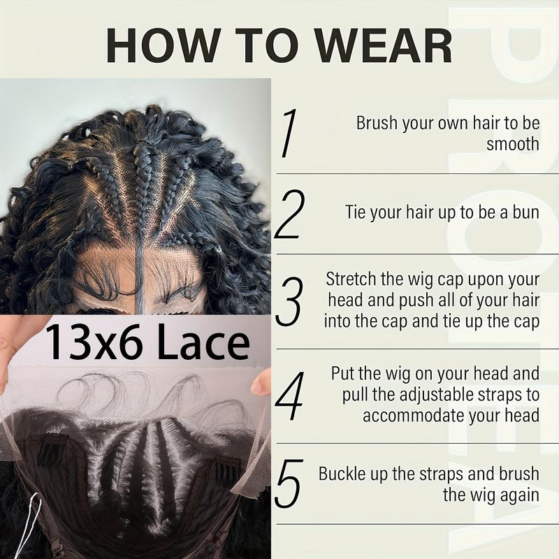 16 Inch Black Long Wavy Braided Lace Wigs for Women, Gorgeous Fluffy Wigs with Baby Hair Bangs, Synthetic Braided Full Lace Wigs for Party, Daily Use