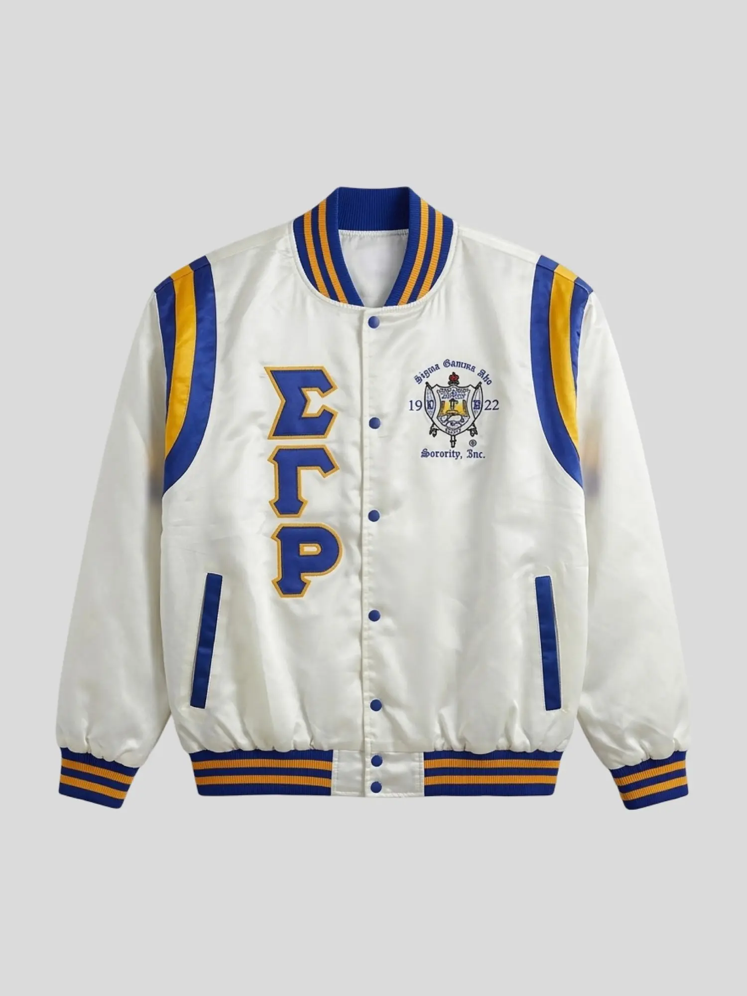 Sigma Gamma Rho Cream Satin Bomber Jacket