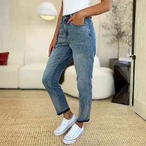 Judy Blue Mid Rise Rigid Magic Jeans – Release Hem Stretch Denim, Flattering Fit, Full Size & Plus Size Women