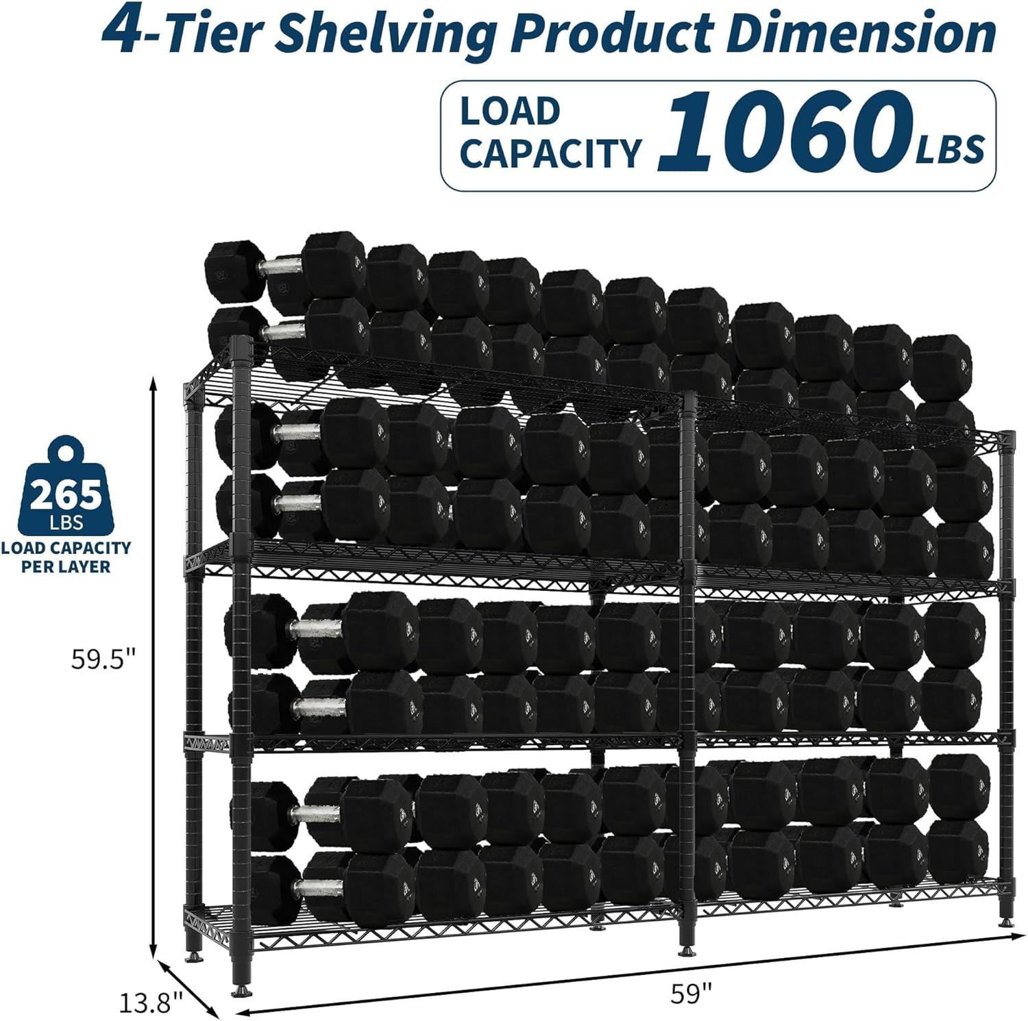 4-Tier Storage Shelves Metal Shelving Unit 13.8" D x 59" W x 59.5" H, 1060 LBS Heavy Duty Wire Shelving, l-Shaped Storage Rack with Adjustable Shelf for Home, Pantry & Warehouse 4-Tier Storage Shelves Metal Shelving Unit 13.8" D x 59" W x 59.5" H, 1060 LBS Heavy Duty Wire Shelving, l-Shaped Storage Rack with Adjustable Shelf for Home, Pantry & Warehouse