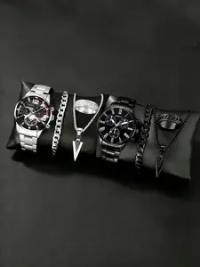8pcs New Men's Handsome and Fashionable Round Quartz Watch+Personalized Vintage Jewelry Set Necklace Ring Bracelet Valentine's Day Easter Halloween Ramadan Birthday New Year's Day Christmas Best Choice for Giving Gifts to Friends