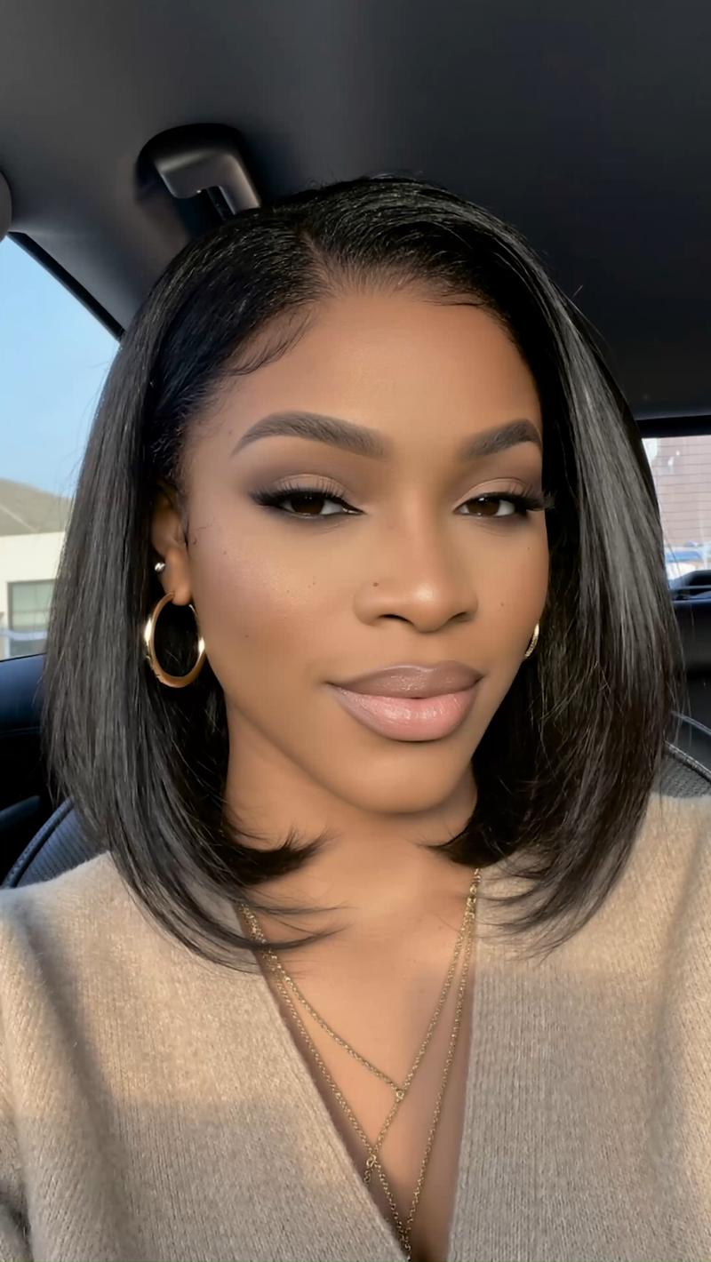 UNice Glueless Silk Straight Bob Wigs Pre-cut 7x5 HD Lace Closure Human Hair Wigs with Bleached Knots Beginner Friendly Put On and Go Natural Scalp