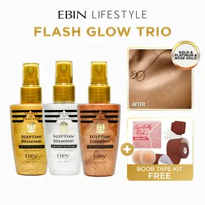 EBIN Hair & Body Glitter Mist (Gold/Platinum/Rose Gold) + FREE Boob Tape | Flash-Ready Glow, Lightweight Shimmer, Radiant Finish