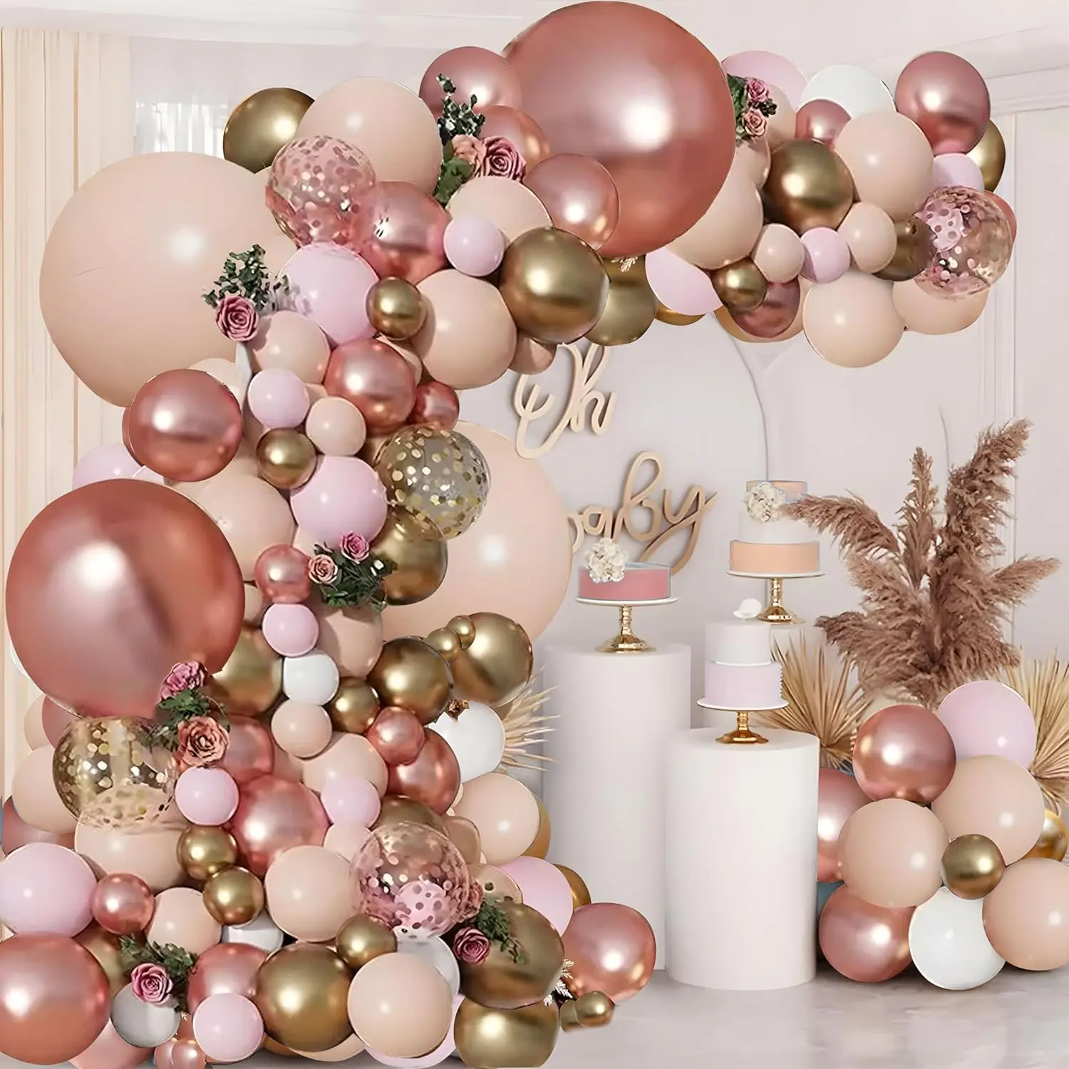 Rose  Pink Balloon Garland Kit, Pastel Pink  Metallic Nude White Balloons Rose  Confetti Balloons for Bridal Shower Wedding Girl Birthday  Shower Princess Party Decorations...
