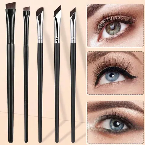 5pcs/set Precision Eye Makeup Brushes Including Scythe Shaped Eyeliner Brush, Angled Eyeliner Brush, And Eyebrow Brush Professional Eyeliner Brush, Long Handle Reversible Cosmetic Brush Makeup Tools For Sensitive, Delicate Eye Brush Kit