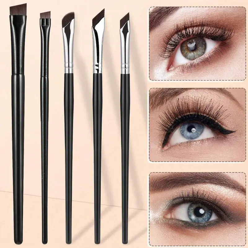 5pcs/set Precision Eye Makeup Brushes Including Scythe Shaped Eyeliner Brush, Angled Eyeliner Brush, And Eyebrow Brush Professional Eyeliner Brush, Long Handle Reversible Cosmetic Brush Makeup Tools For Sensitive, Delicate Eye Brush Kit