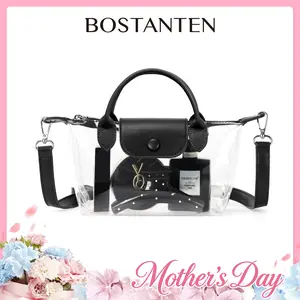 BOSTANTEN Clear Bag for Stadium Approved Small Crossbody Purse Handbags for Concerts Sports Events Leather