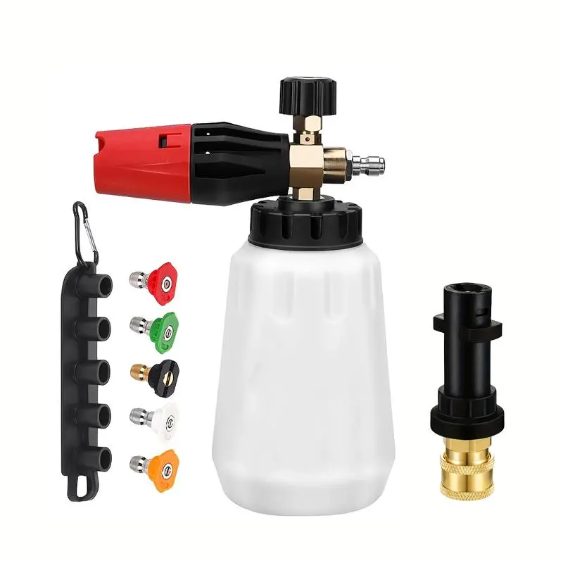 1L Adjustable Snow Foam Cannon, High Pressure Car Wash Foam Lance with 5 Nozzles & Foam Spray Tool, Compatible with Karcher K Series & Other Pressure Washers, Adjustable Foam Sprayer, Car Wash Accessories, Car Wash Equipment, Car Washing Tool