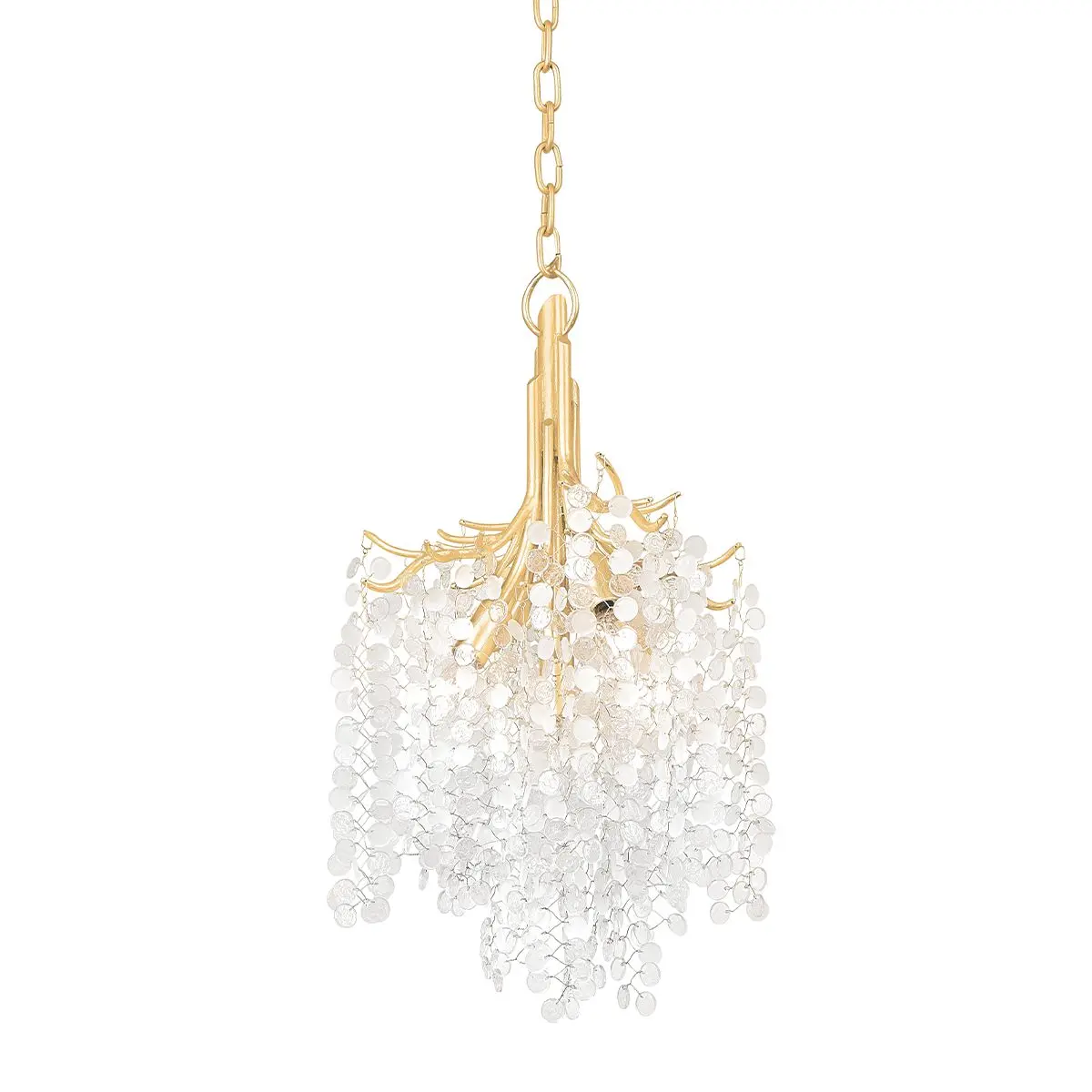 Genoa Mini Chandelier in Gold Leaf with Clear and Frosted Glass Drops - Elegant Willow-Inspired Design