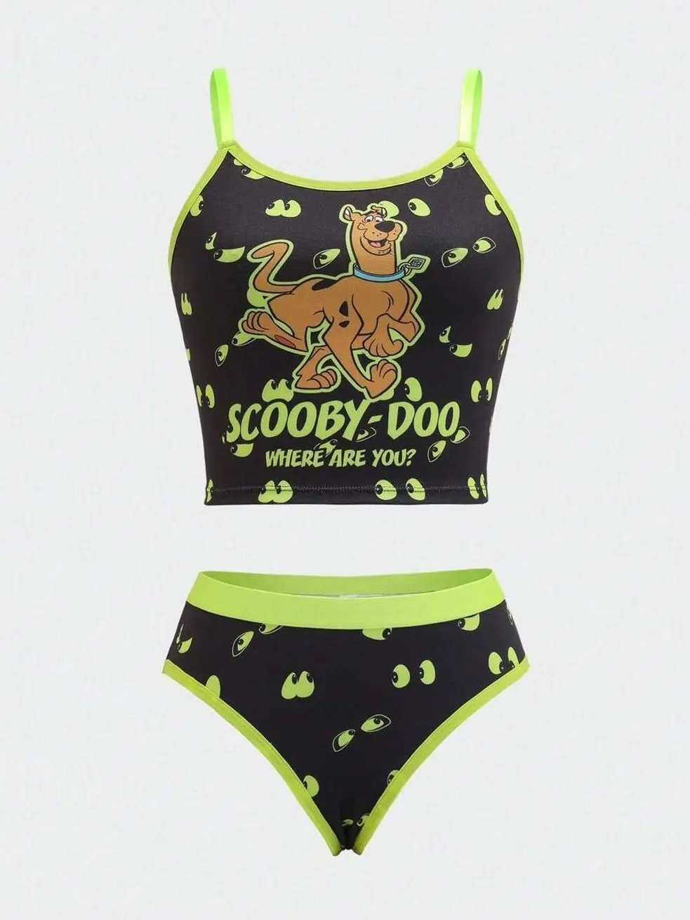 Plus Size Cartoon Print Camisole and Panty Set, Comfortable Lounge Lingerie Set