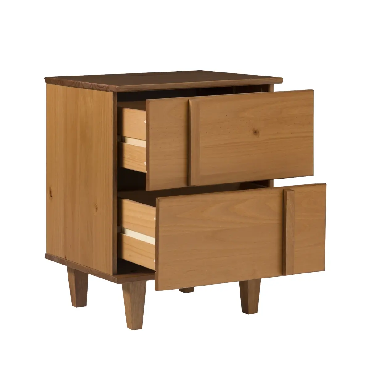 Walker Edison Mid-Century Solid Pine Nightstand, 24x15x20 in., Caramel Finish, 2 Drawers, Requires Assembly, Two Drawers